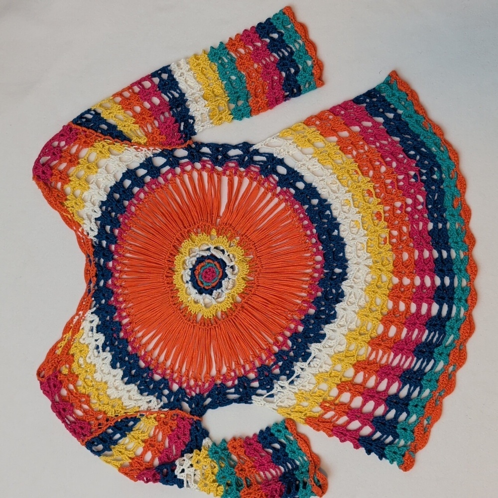 Colorful Rainbow Crochet Swim Cover-Up Fits Small/Medium - Picture 3 of 3